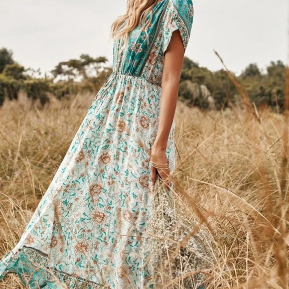 Boho Shabby Chic Floral Tie Front Split Thigh Dress - Picture 3 of 7